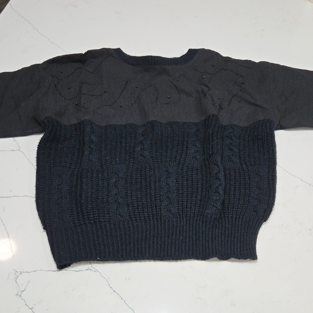 80's Vintage Elegant Black Knit Women's Blouse Sz L Gentle Used